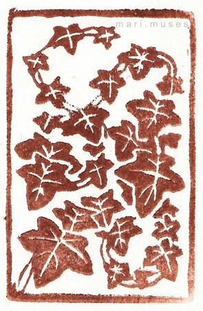 A linocut print of English Ivy.