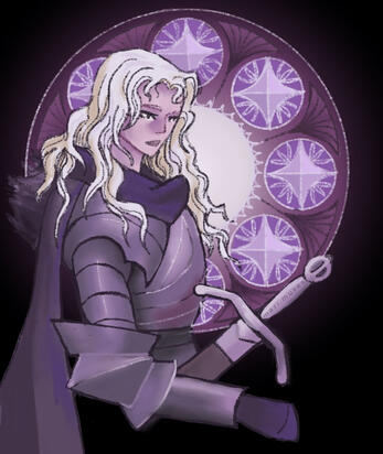 A stylized digital painting of @yuming_art's lady knight character.