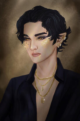 A digital illustration of a young faerie prince named Cardan, from Holly Black's series The Cruel Prince.