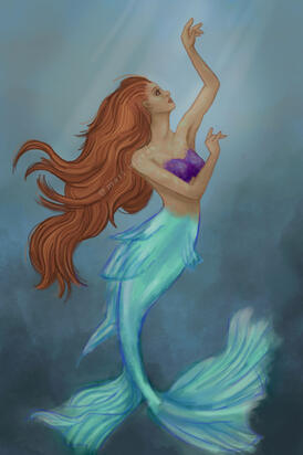 A digital painting of Halle Bailey as Disney's The Little Mermaid.