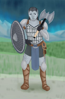 A digital painting of my Dungeons & Dragons character Manneo, who is a goliath fighter.