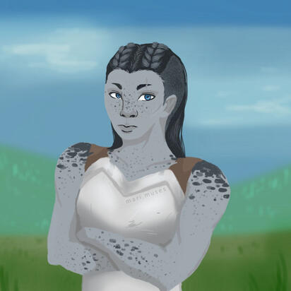 A digital drawing my Dungeons & Dragons character Manneo, who is a goliath fighter.