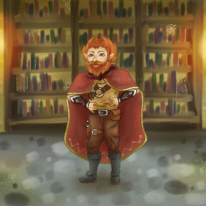 Artist's interpretation of a Dungeons & Dragons player character named Grundar III, who is a halfing wizard.