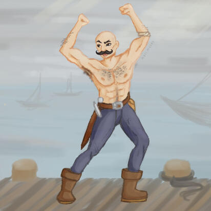 Artist's interpretation of a Dungeons & Dragons character named Morrigan, who is a human barbarian and used to be a sailor.